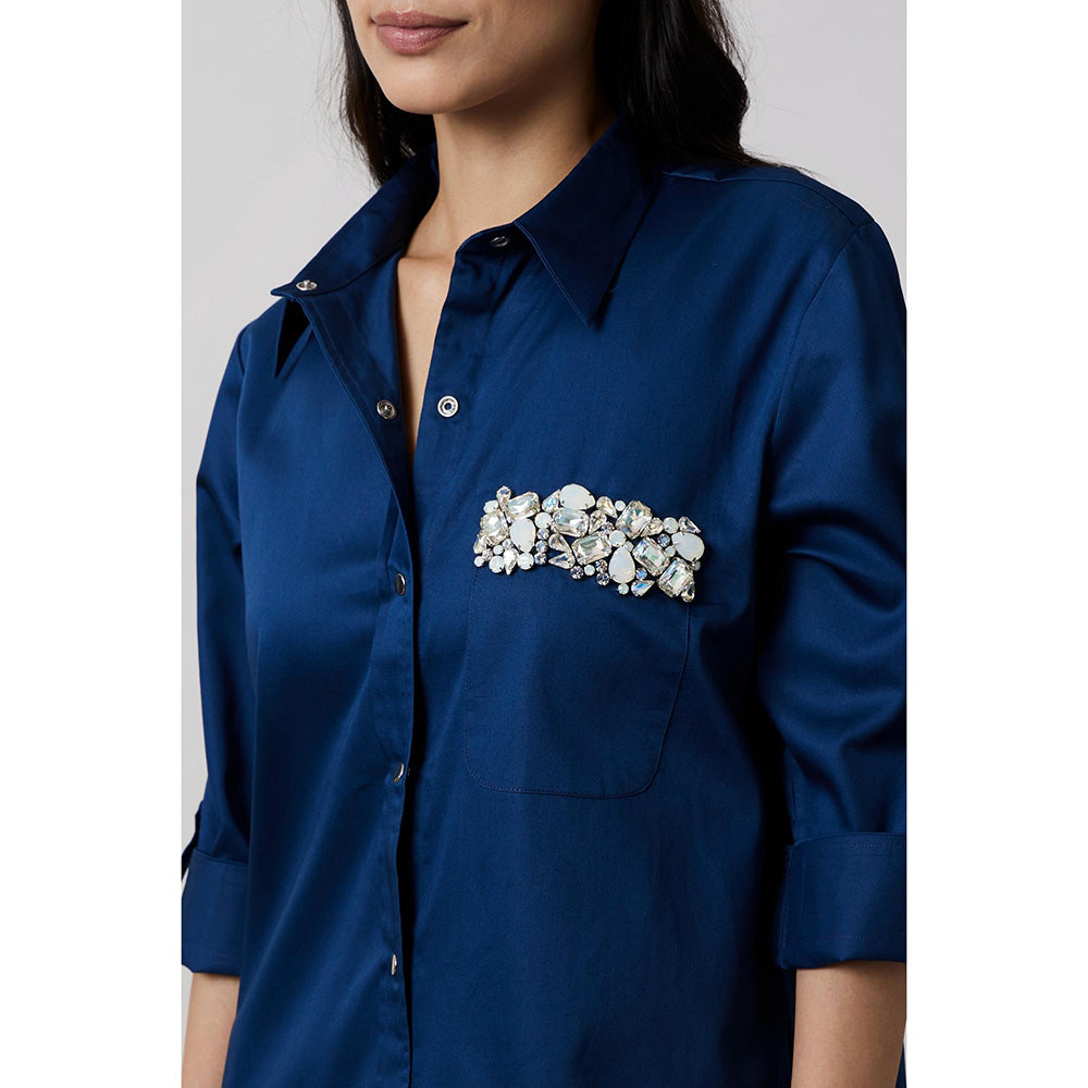 Pallavi Swadi Teal Pocket Swarovski Shirt Dress