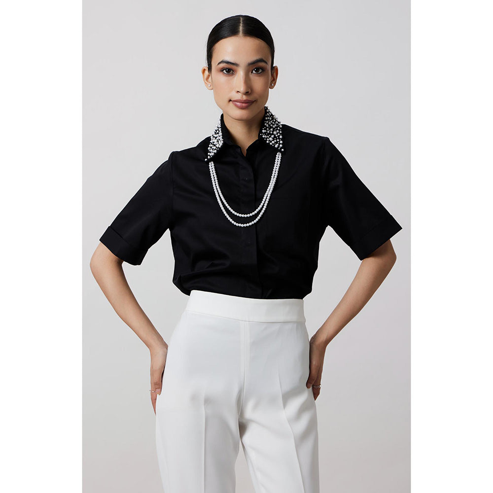 Pallavi Swadi Black Audrey Pearl Necklace Shirt