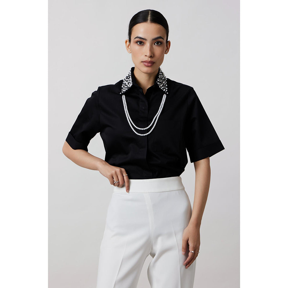 Pallavi Swadi Black Audrey Pearl Necklace Shirt