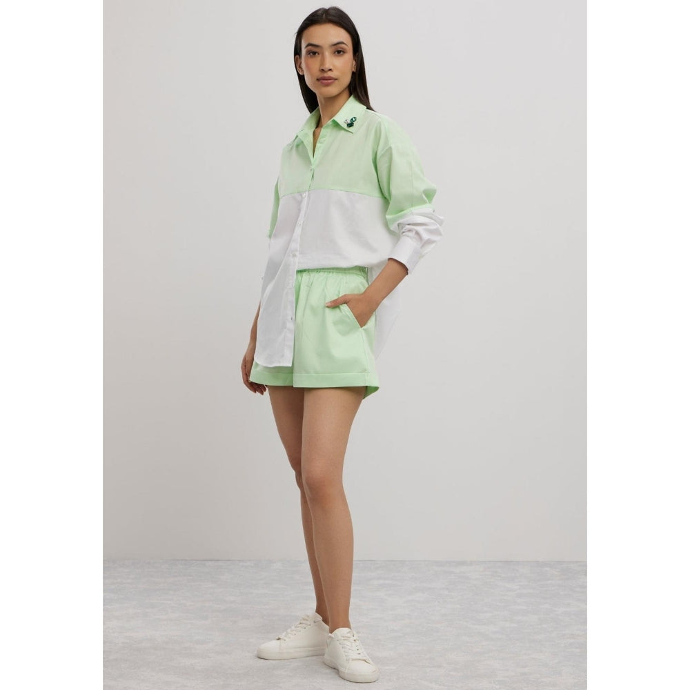Pallavi Swadi Lime Green Swarovski Block Shorts Co-Ord Set