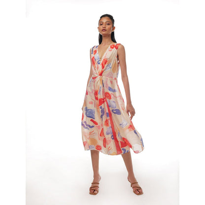 Pallavi Agarwal Beige Sophie Knot Midi Dress
