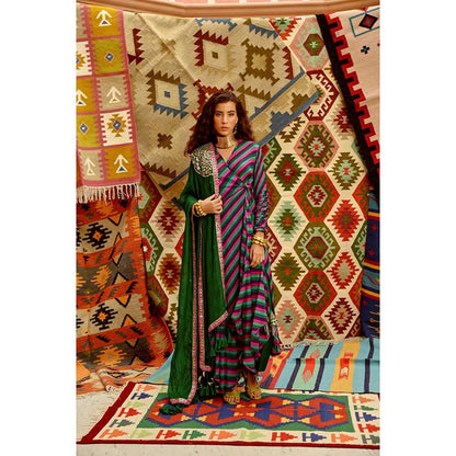 PALLAVI JAIPUR Multi-Color Indi-Leheriya Wrap Angarkha with Pant and Dupatta (Set of 3)