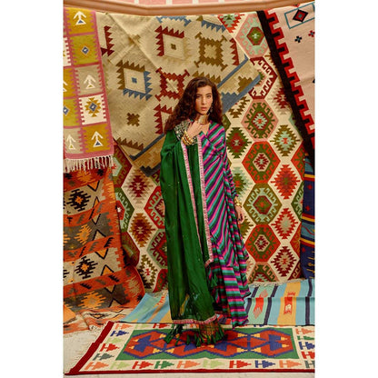 PALLAVI JAIPUR Multi-Color Indi-Leheriya Wrap Angarkha with Pant and Dupatta (Set of 3)