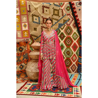 PALLAVI JAIPUR Hot Pink Treasure Tunic Sharara with Dupatta and Belt (Set of 4)