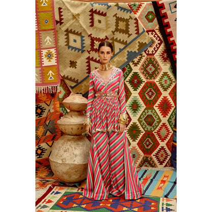 PALLAVI JAIPUR Hot Pink Treasure Tunic Sharara with Dupatta and Belt (Set of 4)