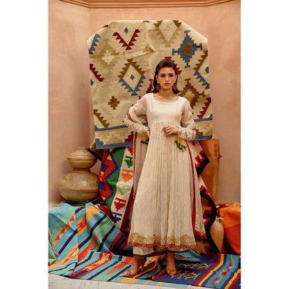 PALLAVI JAIPUR Fawn Crushed Anarkali (Set of 3)