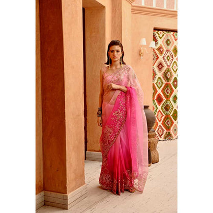PALLAVI JAIPUR Rose Pink Ombre Saree and Stitched Blouse