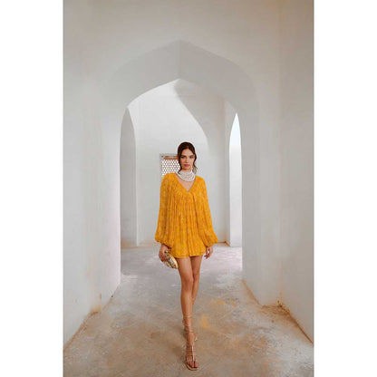 PALLAVI JAIPUR Gulbahar Marigold Mustard Jugnu Mini Dress