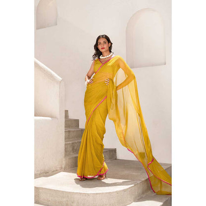 PALLAVI JAIPUR Gulbahar Olive Stripe Saree & Stitched Blouse