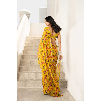 PALLAVI JAIPUR Gulbahar Bumblebee Green Saree With Sitara Stitched Blouse