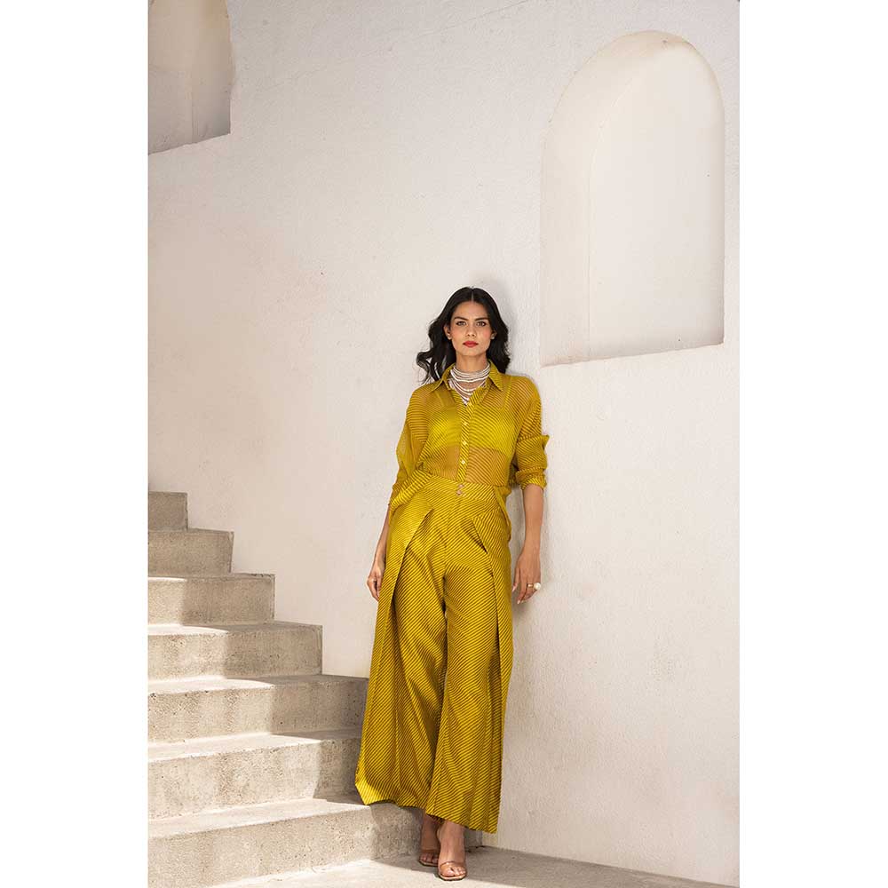 PALLAVI JAIPUR Gulbahar Olive Shirt With Inner & Fall Pant (Set of 3)