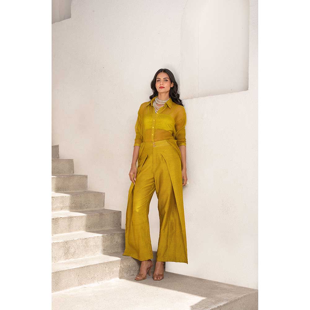 PALLAVI JAIPUR Gulbahar Olive Shirt With Inner & Fall Pant (Set of 3)