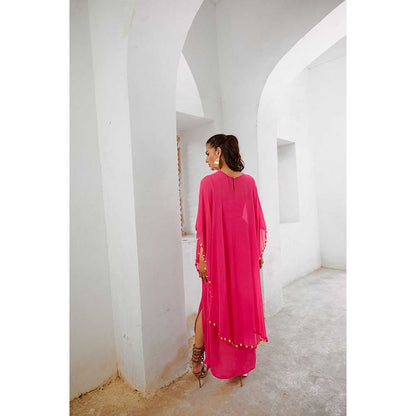 PALLAVI JAIPUR Gulbahar Hot Pink Bell Cape And Drape Skirt Set (Set of 2)