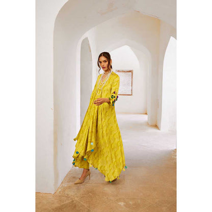 PALLAVI JAIPUR Gulbahar Lemon Green Tassel Kurta With Pant (Set of 2)