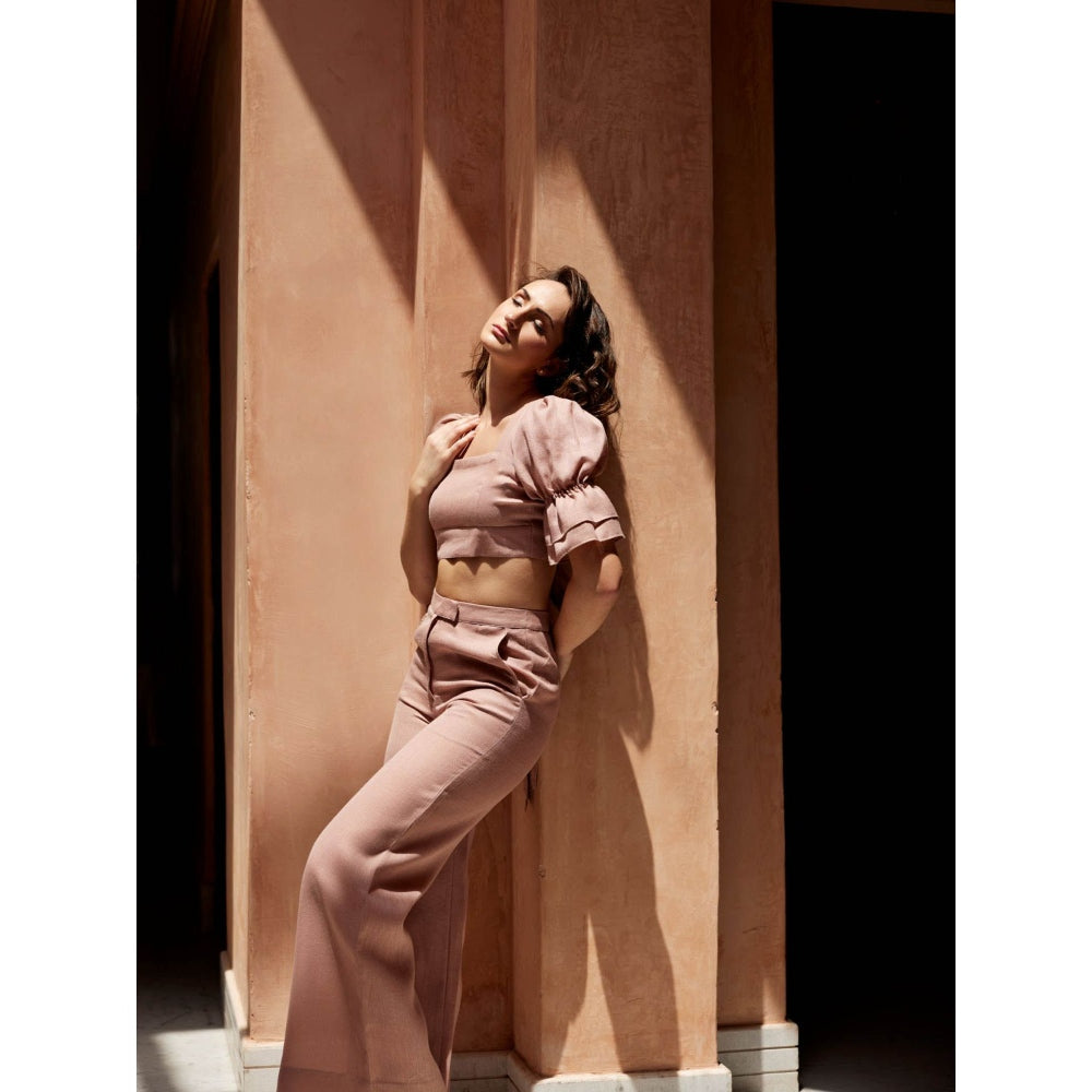 Palak Khandelwal Pink Linen Puff Sleeves Co-Ord (Set of 2)