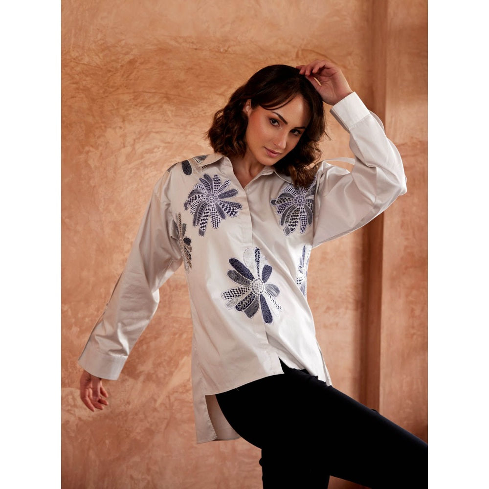 Palak Khandelwal Light Grey Shirt with Embroidery Patches