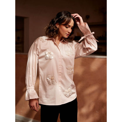 Palak Khandelwal Vanilla Cream Shirt with Sequin and Pearl Patches