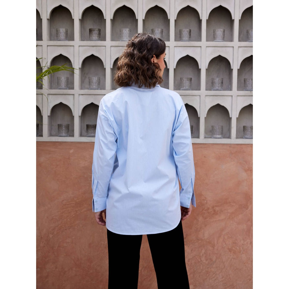 Palak Khandelwal Skylight Blue Shirt with Flower Patches with Side Cut Out