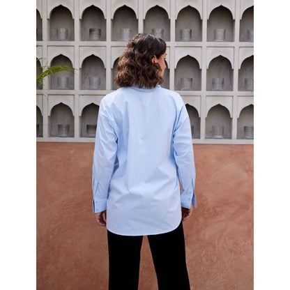 Palak Khandelwal Skylight Blue Shirt with Flower Patches with Side Cut Out