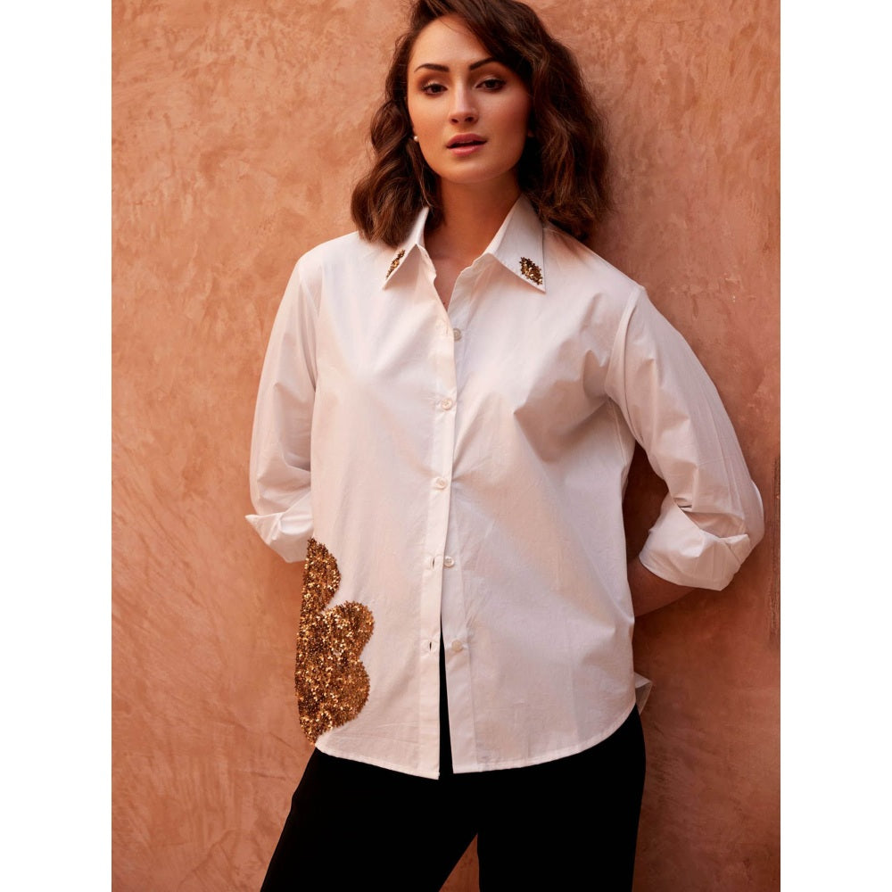 Palak Khandelwal White Shirt with Flower Sequin