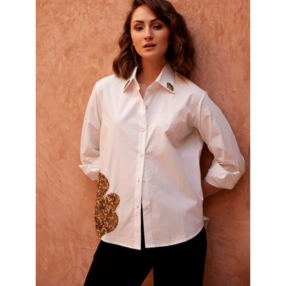 Palak Khandelwal White Shirt with Flower Sequin