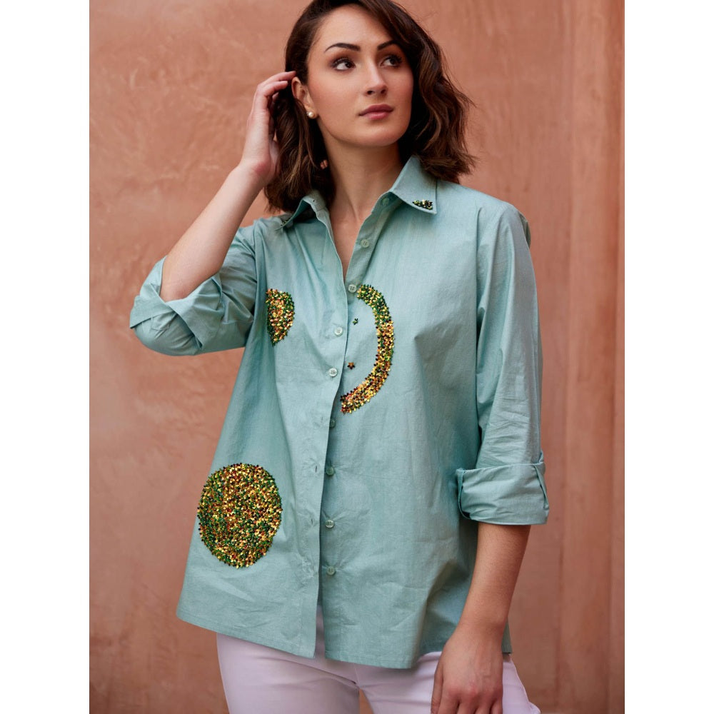 Palak Khandelwal Mint Green Shirt with Chrome Sequin
