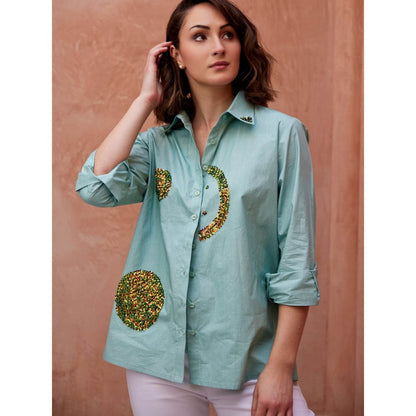 Palak Khandelwal Mint Green Shirt with Chrome Sequin