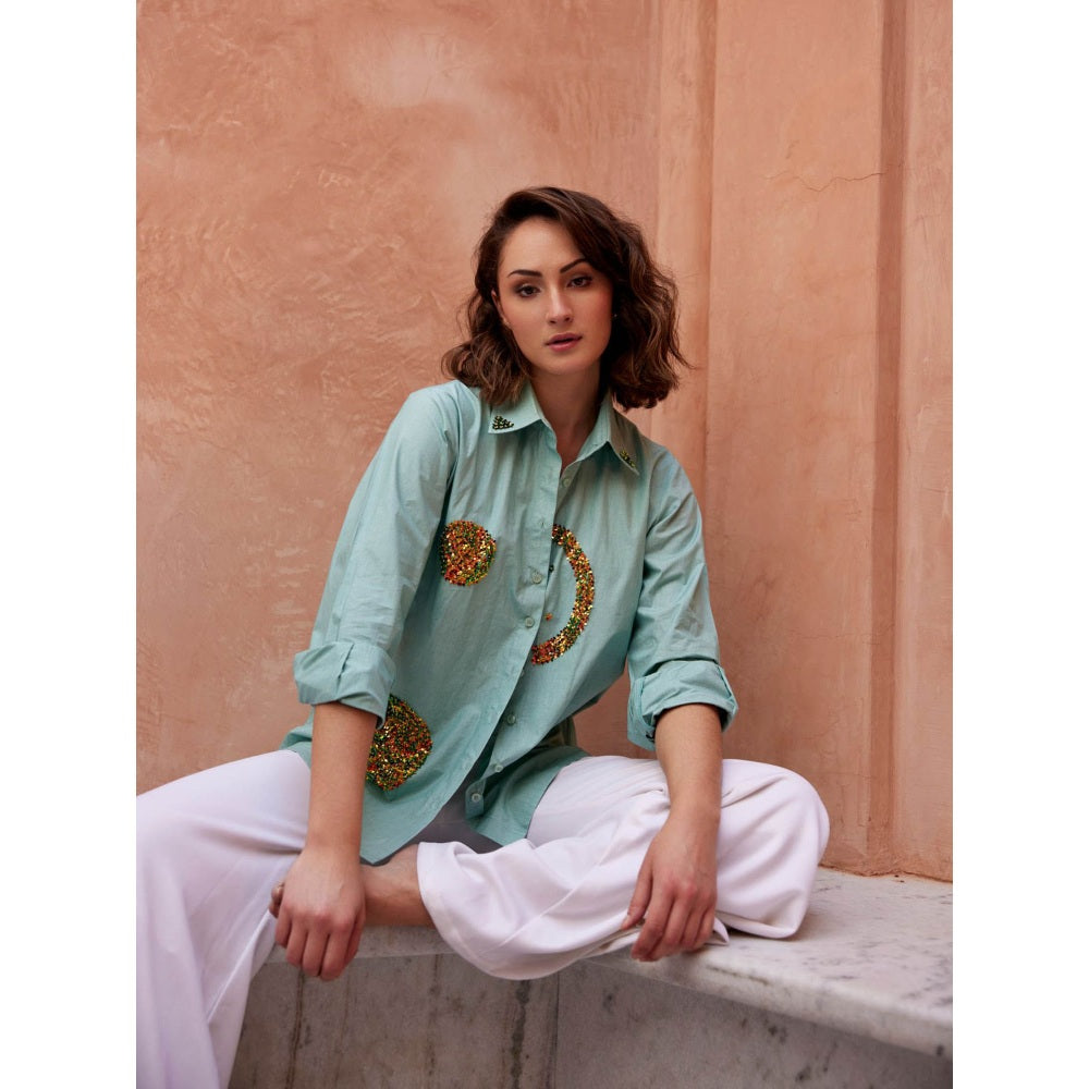 Palak Khandelwal Mint Green Shirt with Chrome Sequin