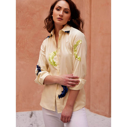 Palak Khandelwal Light Yellow Shirt with Sequin Abstract