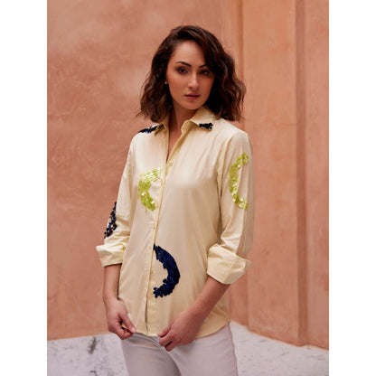 Palak Khandelwal Light Yellow Shirt with Sequin Abstract