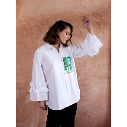 Palak Khandelwal White Shirt with Chrome Sequin Pocket