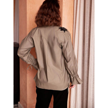 Palak Khandelwal Brown Shirt with Flower Patches