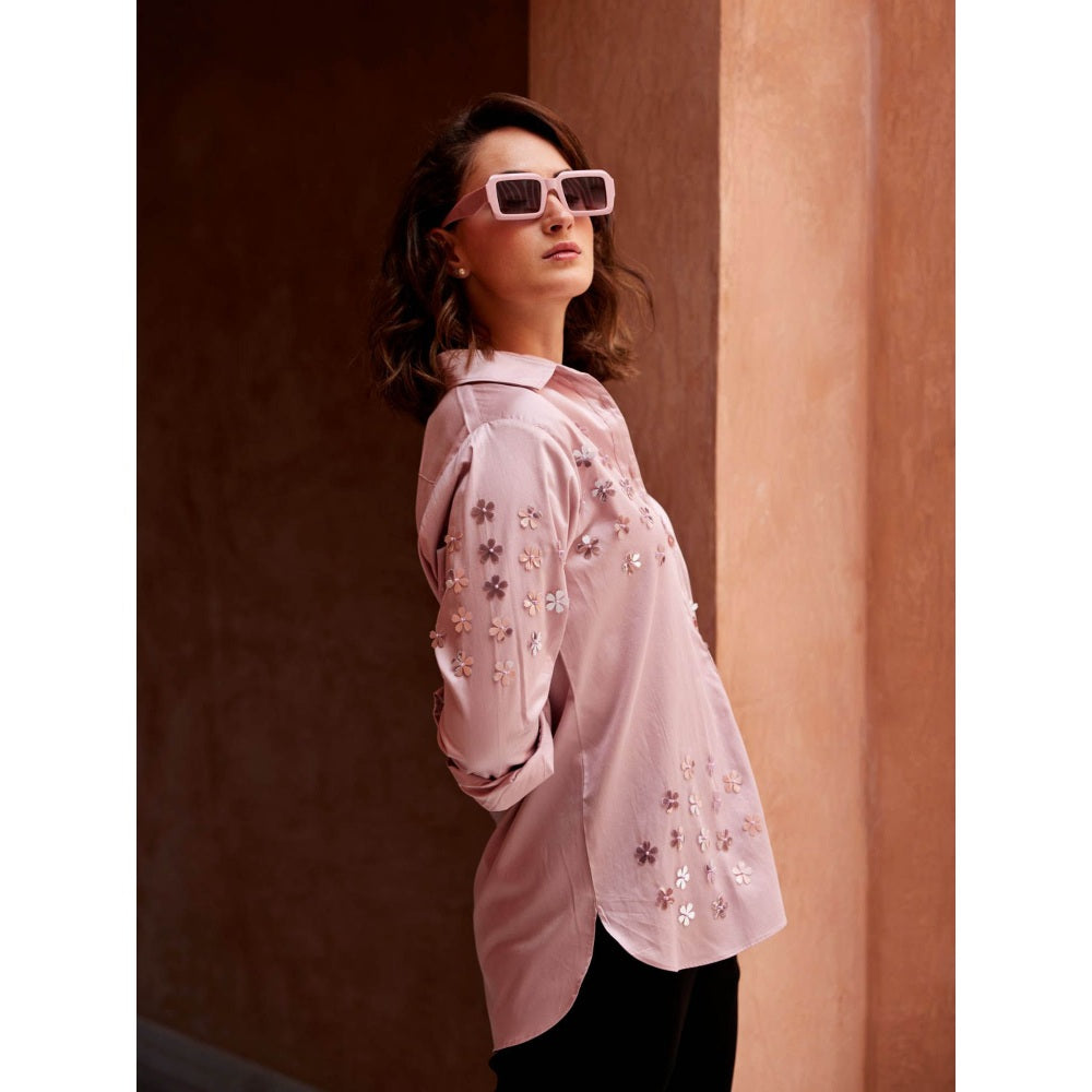 Palak Khandelwal Dusty Pink Shirt with All Over Flower Sequin Work
