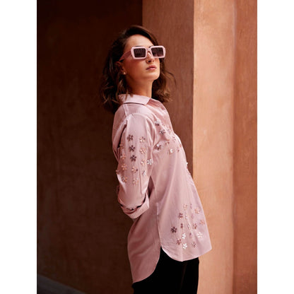 Palak Khandelwal Dusty Pink Shirt with All Over Flower Sequin Work