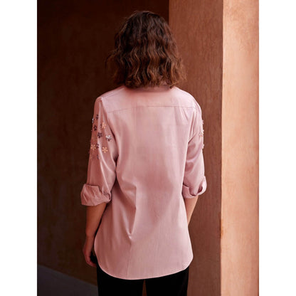 Palak Khandelwal Dusty Pink Shirt with All Over Flower Sequin Work