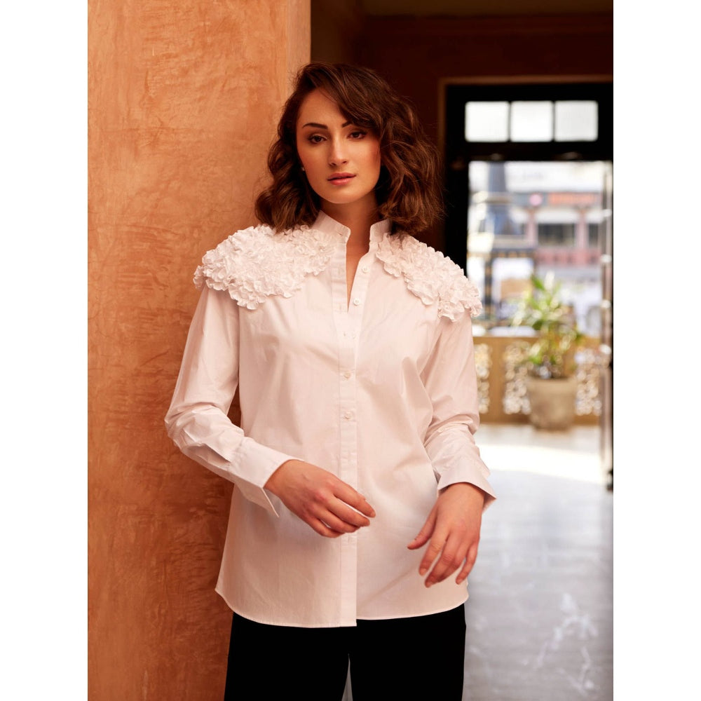 Palak Khandelwal White Shirt with Shoulder Frill