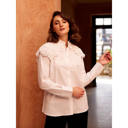 Palak Khandelwal White Shirt with Shoulder Frill