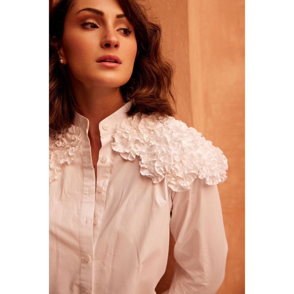 Palak Khandelwal White Shirt with Shoulder Frill