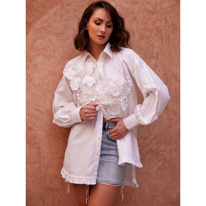Palak Khandelwal White Shirt with Fabric Flower Patches