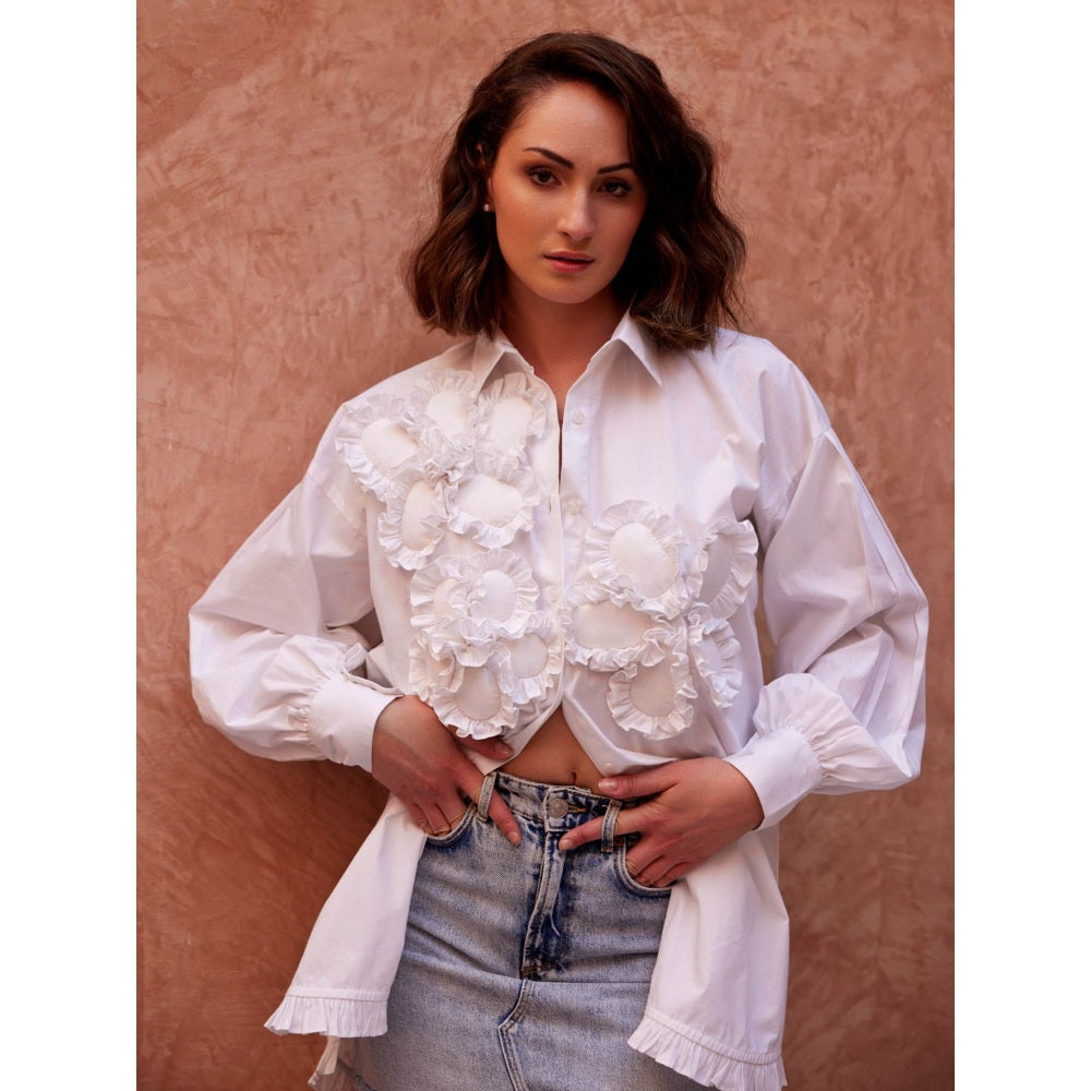 Palak Khandelwal White Shirt with Fabric Flower Patches