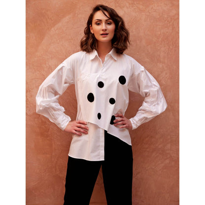 Palak Khandelwal White Shirt with Black Polka Dot Patch