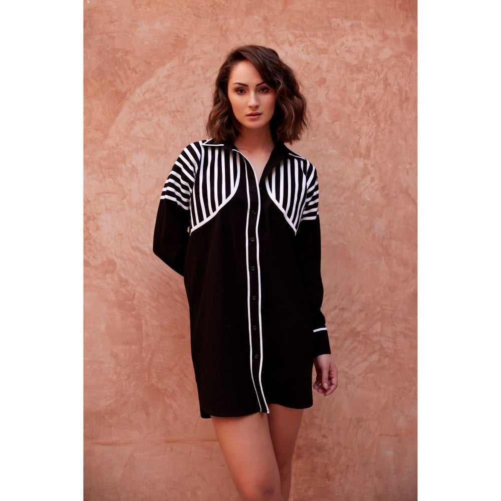 Palak Khandelwal Black Long Shirt with White Stripes