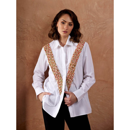 Palak Khandelwal White Shirt with Multi Colour V Lace Patch