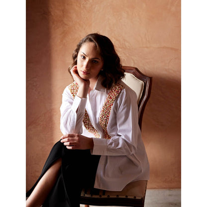 Palak Khandelwal White Shirt with Multi Colour V Lace Patch