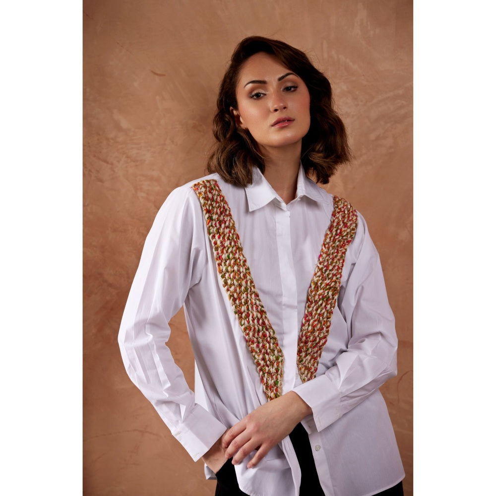 Palak Khandelwal White Shirt with Multi Colour V Lace Patch