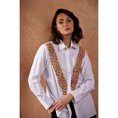 Palak Khandelwal White Shirt with Multi Colour V Lace Patch