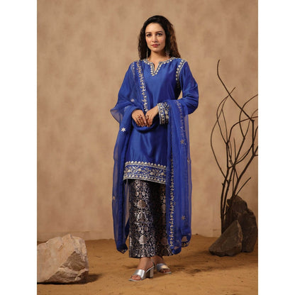 Palak Khandelwal Navy Blue Kurta with Handwork Paired with Brocade Pant and Dupatta (Set of 3)