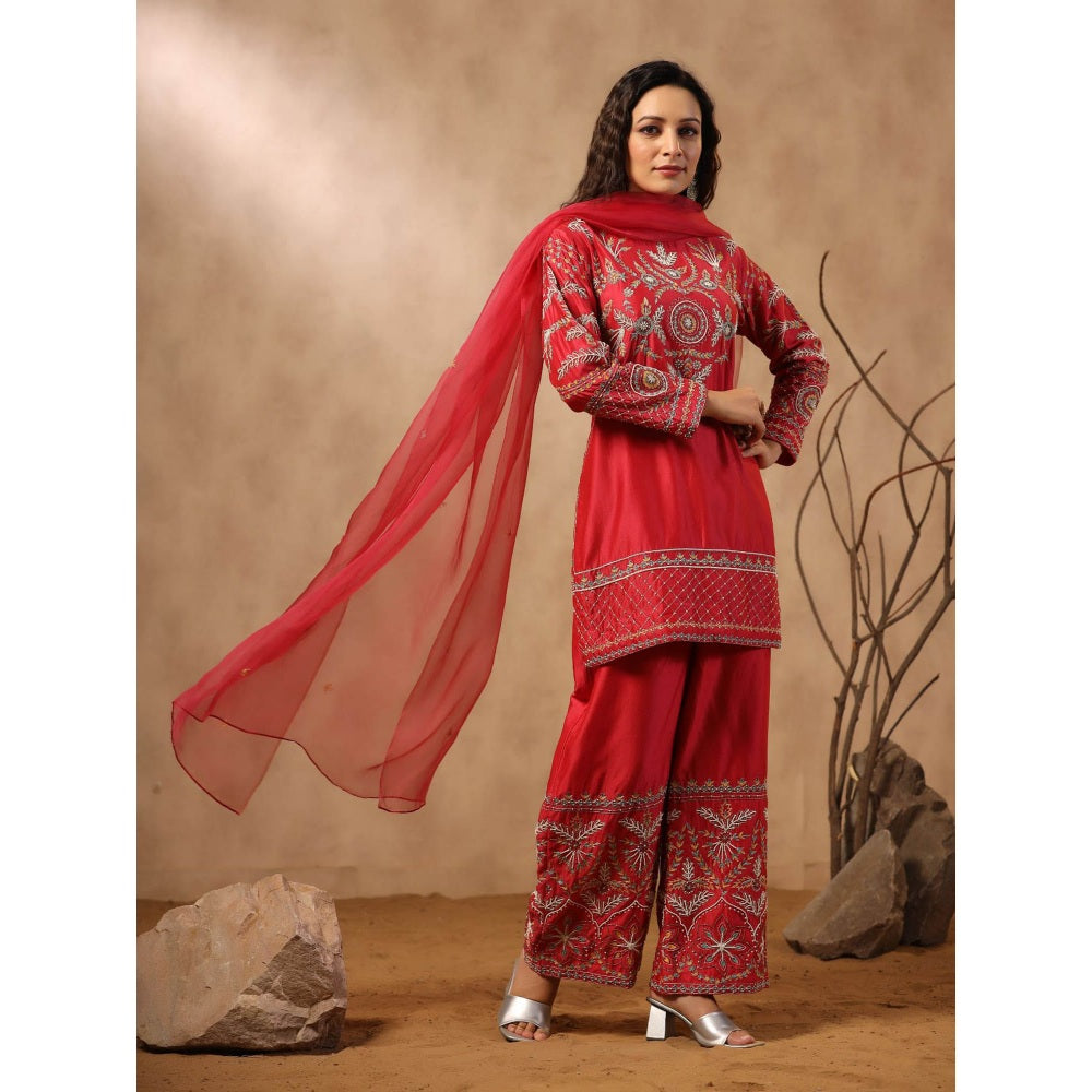 Palak Khandelwal Red Kurta with Pants and Dupatta (Set of 3)