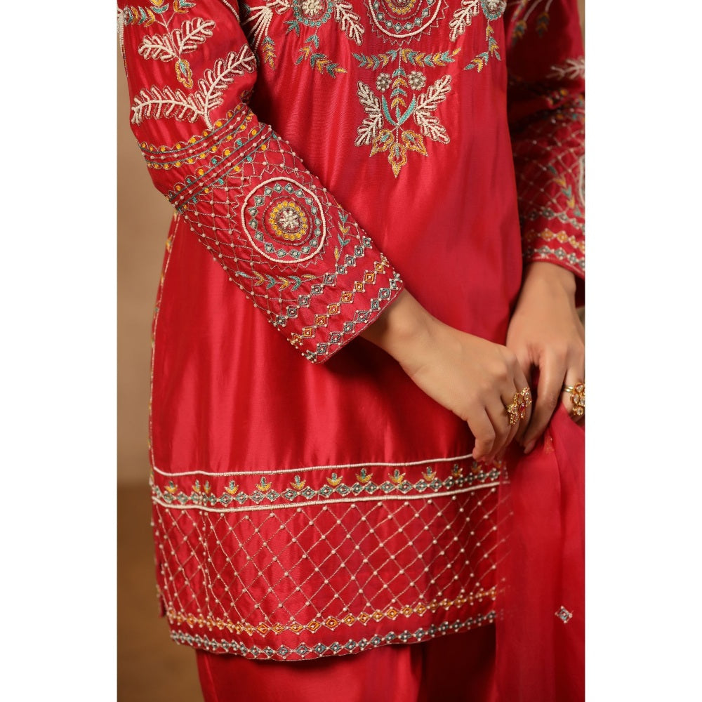 Palak Khandelwal Red Kurta with Pants and Dupatta (Set of 3)