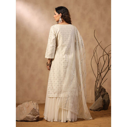 Palak Khandelwal White Kurta with Sharara and Hand Embroidered Dupatta (Set of 3)